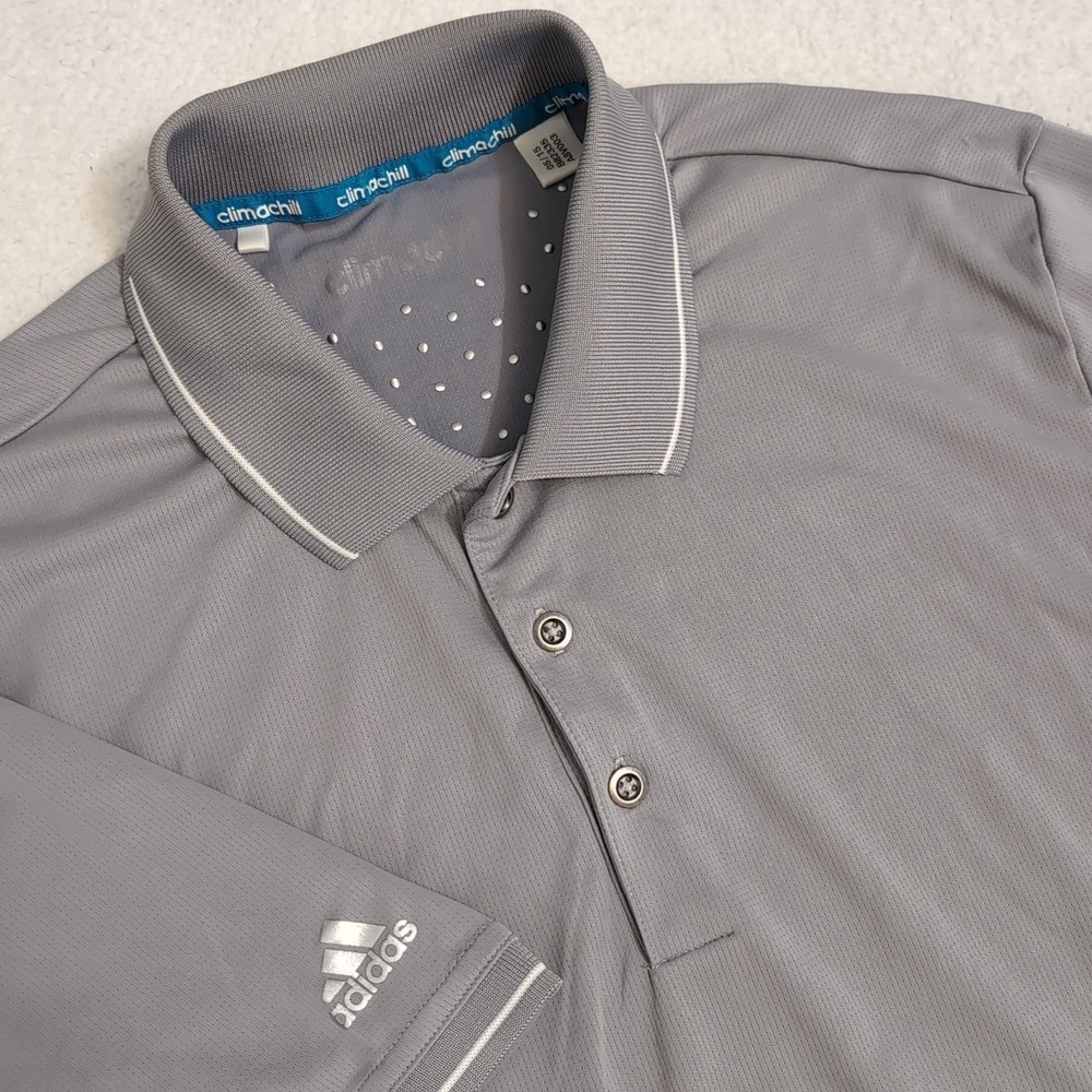 Adidas Climachill‎ Gray Performance Polo Shirt Mens Sm Short Sleeve